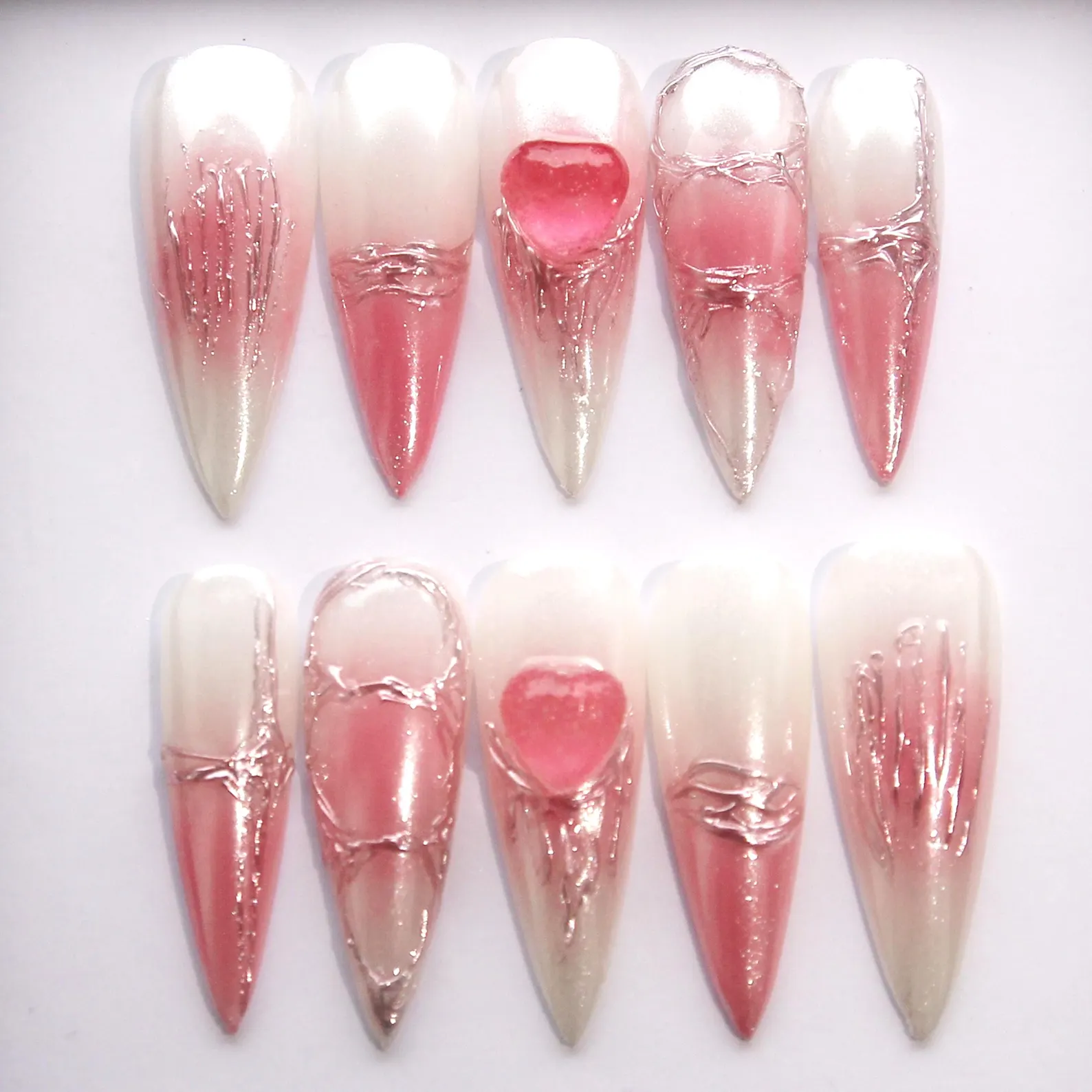 Pink Ombre Glitter Press On Nails | Bridal Elegant Fake Nails