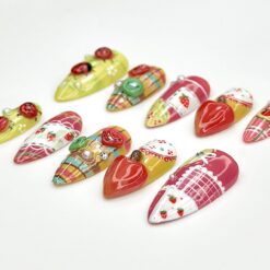 Alternative view of Ladybug, Strawberry Press On Nails | Vintage Strawberry Nail Art |3D Fruit & Plaid Design Nails |Summer Fruit Press Ons |Cute Nails