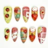 Vintage Ladybug Strawberry Plaid Press-On Nails
