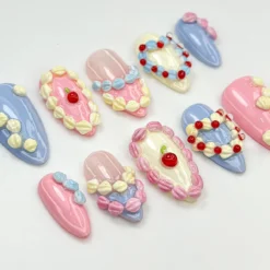 Alternative view of Sweet Creamy Press On Nails | Sweet Dessert-Inspired Nails | 3D Pastel Icing & Cream Nail Art | Handmade Cute Birthday Nails
