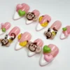 3D Banana Monkey Pink & Green Press-On Nails