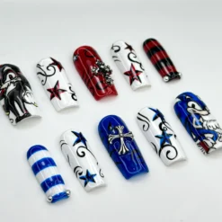 Alternative view of Sonic vs Shadow Press On Nails | Red & Blue Star Nails | Edgy Cartoon Gaming Nail Art | Character Nails | Sonic Inspired Press Ons