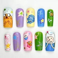 Adventure Time Press On Nails | Cute Cartoon Nail Art | Hand-Painted Custom Nails | Whimsical Character Nails | Funky Press On Set