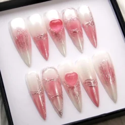 Alternative view of Pink Ombre Glitter Press On Nails | Bridal Elegant Fake Nails