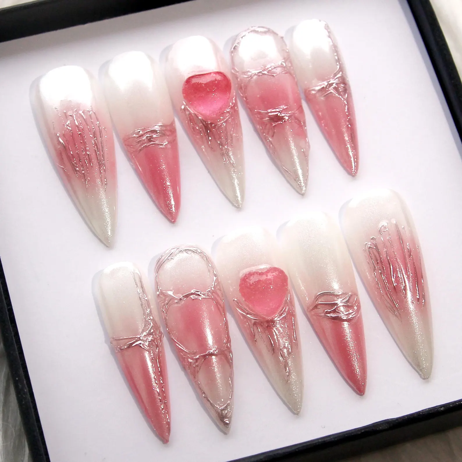 Pink Ombre Glitter Press On Nails | Bridal Elegant Fake Nails - Image 2