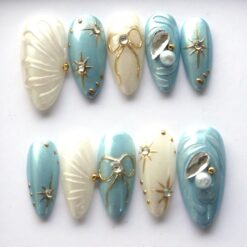 Moonlight Shadow Press On Nails - Glitter Stars Fake Nails V267