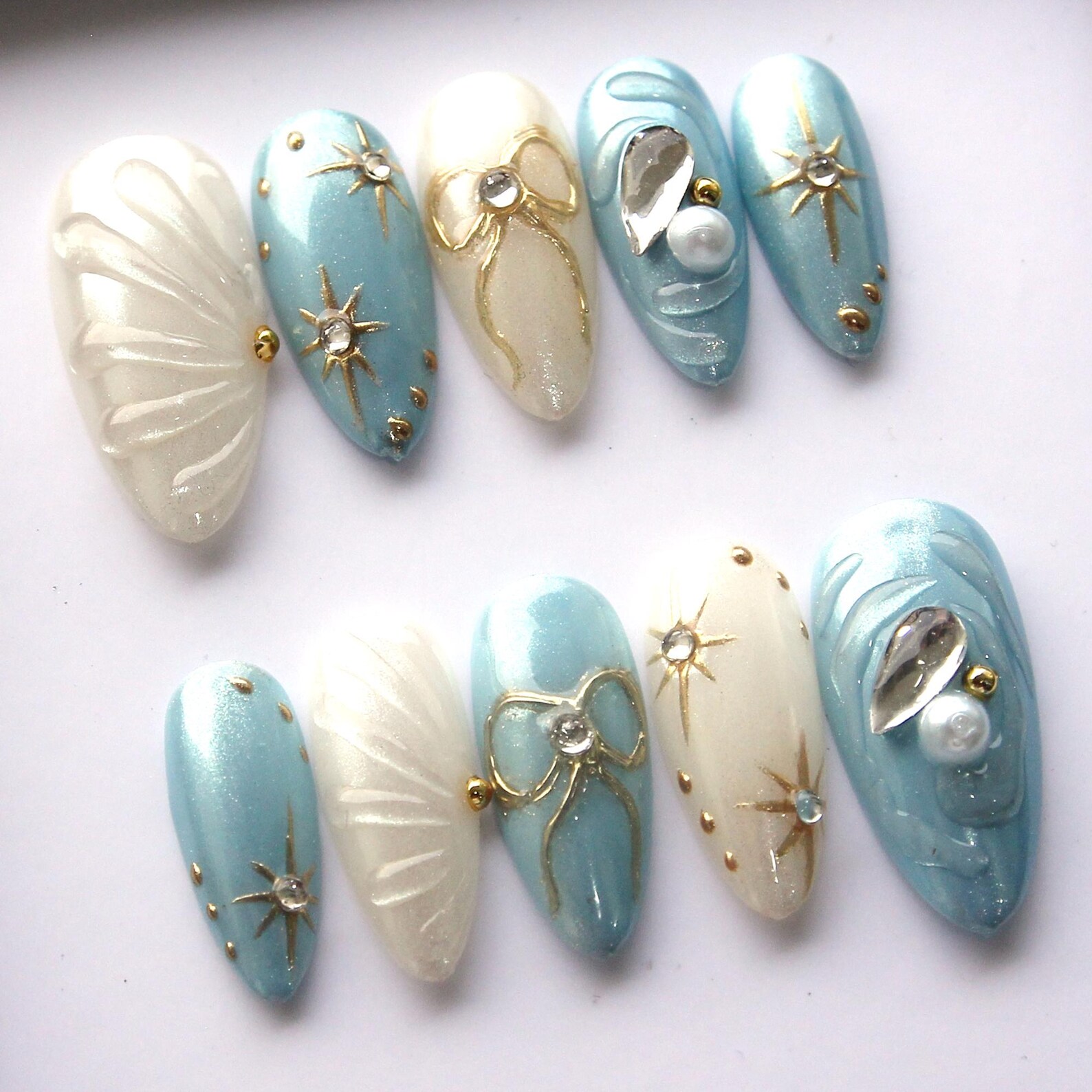 Moonlight Shadow Press On Nails - Glitter Stars Fake Nails V267 - Image 2