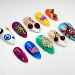 Alternative view of Pop Art Custom Press On Nails | Vintage Eye & Fish Nail Art | Handmade Funky Artcore Nails | Retro Eclectic Press Ons