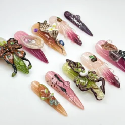 Alternative view of 3D Abstract Garden Press On Nails | Surreal Naturecore Nails | Handmade Butterfly & Bloom Set | Artcore Forest Nails |