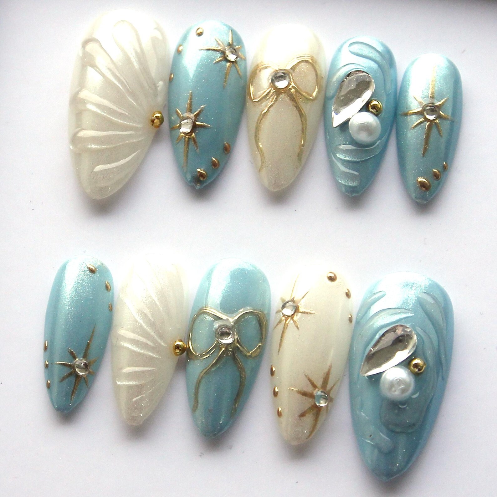 Moonlight Shadow Press On Nails - Glitter Stars Fake Nails V267 - Image 3