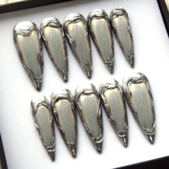 Alternative view of Moonlit Cat Eyes Press On Nails - Silver Rainbow Dust Coated Fake Nails