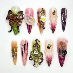 3D Abstract Garden Press On Nails | Surreal Naturecore Nails | Handmade Butterfly & Bloom Set | Artcore Forest Nails |
