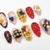 3D Kawaii Waffle & Strawberry Press-On Nails