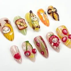 Alternative view of Banana Cat Press On Nails | Cute Fruit Nail Art | 3D Food Nails | Kawaii Handmade Press Ons | Quirky Character Nail Design