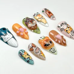 Alternative view of Whimsical Cartoon Kitty Press On Nails | 3D Cat Paw & Animal Faces | Cute Cartoon Pet Press Ons | Handmade Kawaii Nail Set