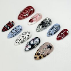 Alternative view of Grunge Cartoon Style Press On Nails | Red & Blue Mismatch Nails | Handpainted Edgy Punk Art | Funky Cartoon Press Ons| Handmade Nail