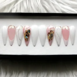 Pearl White Press On - Elegant Look Simple Fake Nails, Reusable Stiletto Nail