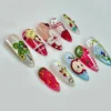 Handcrafted Apple Strawberry Gingham Press-On Nails