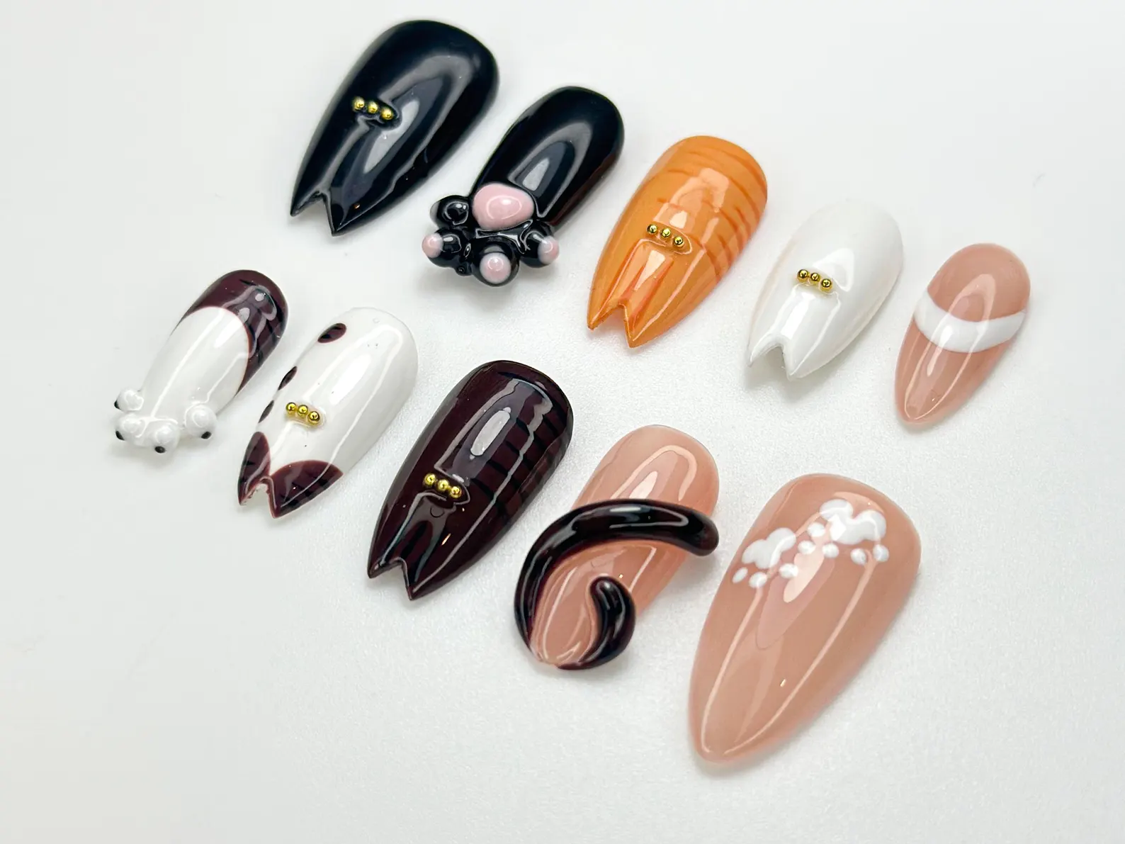 Cute Cat Claw Press On Nails | Cute Kitty Paw Nail Set | 3D Cat Tail & Ears Nails | Cartoon Feline Press Ons | Handmade Nail Art - Image 3