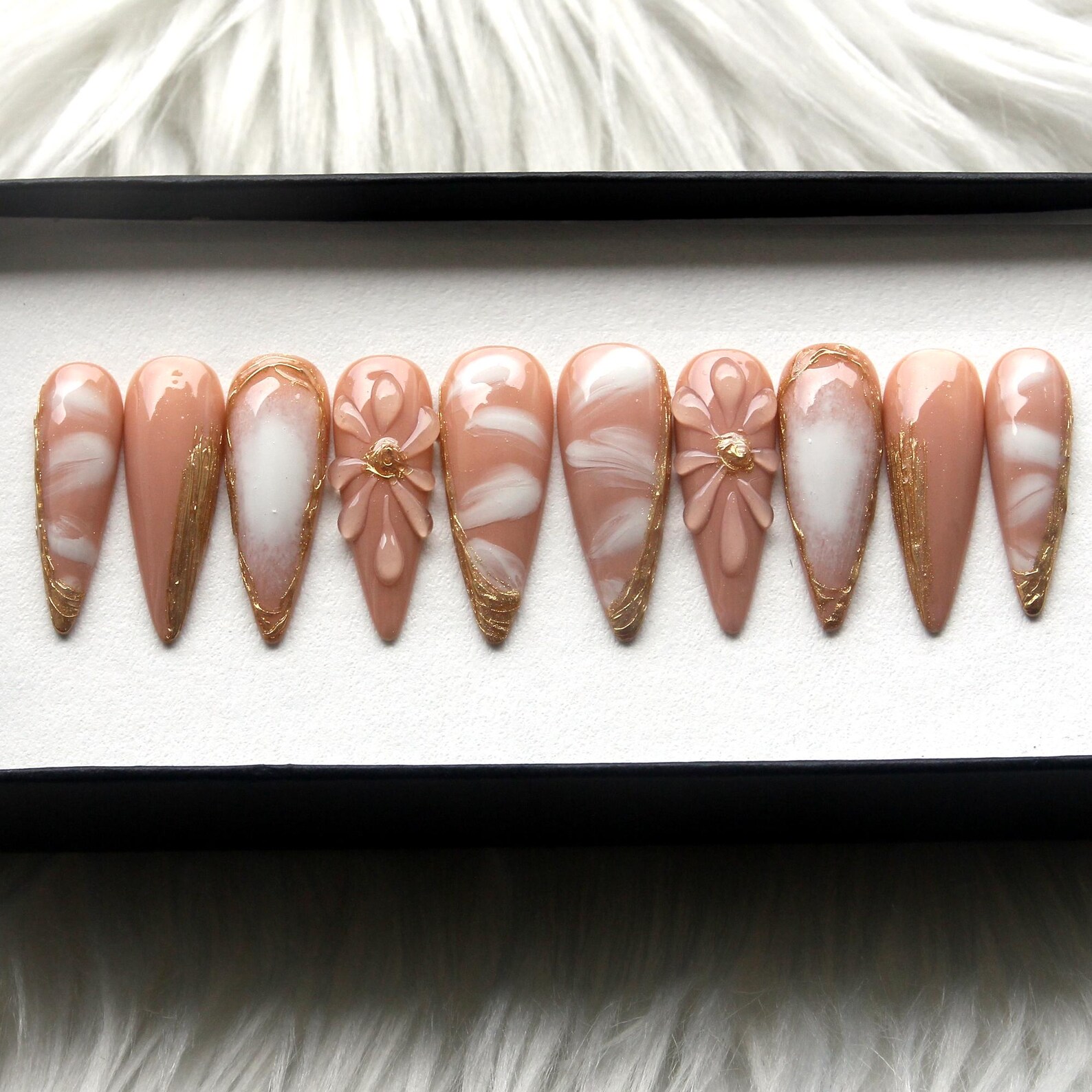 Brown Ombre Press On Nails: Handmade Reusable Fake Nails