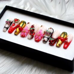 Alternative view of Ice Cherry Press On - Tropical Flowers Nails, Y2K Style