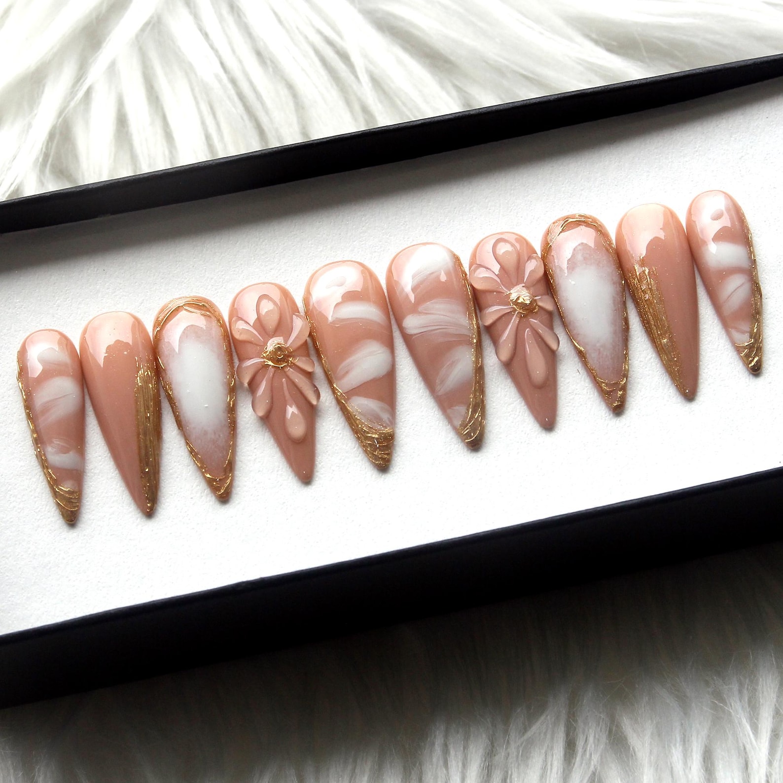 Brown Ombre Press On Nails: Handmade Reusable Fake Nails - Image 3