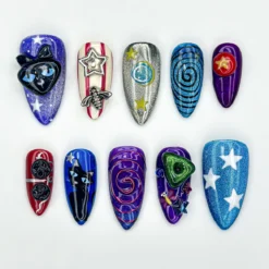 Unique Cosmic Galaxy Press On Nails | Metallic Space Theme Nails | Starry Night Press Ons | Handmade Cosmic Nails | Celestial Nails