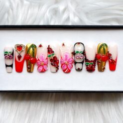 Ice Cherry Press On - Tropical Flowers Nails, Y2K Style
