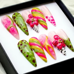 Alternative view of Berry Blossom Belle Press On – 3D Tropical Glam Fake Nails, Trendy Stiletto Set V303