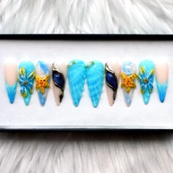 Ocean Princess Dream Press On - Light Blue Sea 3D Fake Nails, Y2K Style