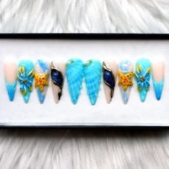 Ocean Princess Dream Press On - Light Blue Sea 3D Fake Nails, Y2K Style V304