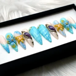 Alternative view of Ocean Princess Dream Press On - Light Blue Sea 3D Fake Nails, Y2K Style