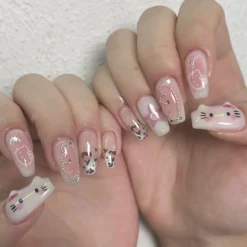 Alternative view of Kawaii Kitty Charm Press On Nails | 3D Hello Kitty Nail Art | Cute Pink Cartoon Nails | Star & Heart Accent Nails