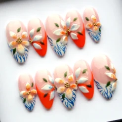 Alternative view of Autumn Flowers Dream Press On - Floral 3D Fake Nails, Y2K Style Short Nail V330