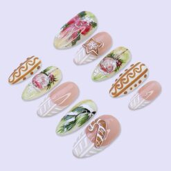 Alternative view of Christmas Gingerbread & Ornament Press On Nails | Medium Almond | Handmade Holiday Nail Art