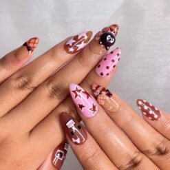 Alternative view of Chocolat Bear Cute Press On Nails | Kawaii Cartoon & 3D Cat Nails | Pink Brown Retro Nail Art | Handmade Fun Press Ons