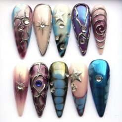 Milky Way Press On Nails - Universe Chrome Coated Star Fake Nail