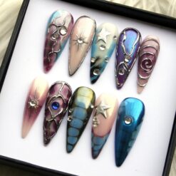 Alternative view of Milky Way Press On Nails - Universe Chrome Coated Star Fake Nail