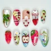Handcrafted Apple Strawberry Gingham Press-On Nails