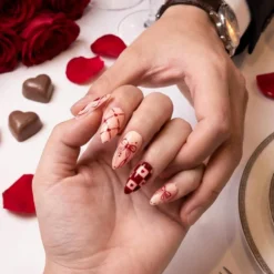 Alternative view of Sweetheart Bow Valentine Press On Nails | Heart Ribbon Romantic Nail Art | Red Gingham Love Nails | Cute Romantic Nail Set