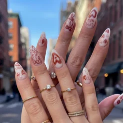 Alternative view of Love Letter Cute Press On Nails for Valentine Days | Handmade Sheer Pink Heart & Bow Fake Nails | Soft Valentine Stiletto Nail Art
