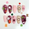 Kawaii Teddy Bear Pink Plaid Press-On Nails