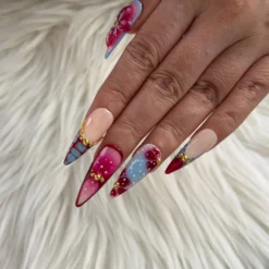 Alternative view of Coquette Burgundy Bow Nails - Chrome Red 3D Texture, Red Lips Valentine's Day Nail V359