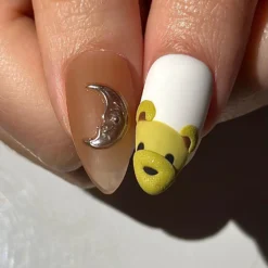 Alternative view of Cute Teddy Press On Nails | 3D Teddy Bear, Bee Nails | Handmade Animal Nail Art | Pearl & Chrome Accent Nails | Playful Press Ons