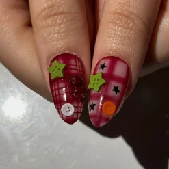 Alternative view of Kawaii Teddy Bear Press On Nails | Cute Teddy & Button Nail Art | Handmade Kawaii Nails | Pink Plaid Press Ons | Cute Core Nails