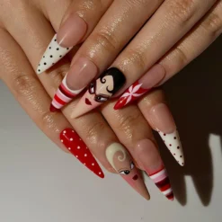 Alternative view of Fashion Doll Aesthetic Press On Nails | Red Vintage Girl Nails | Hand Painted Character Nails | Y2K Pop Art Nail Design