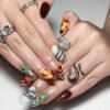 Biomorphic Amber & Moss Press-On Nails