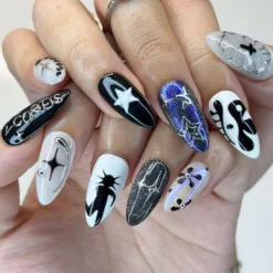 Alternative view of K-Pop Inspired Idol Press-On Nails | Fan Collectible Edition | Luxury 3D Star & Chrome Stiletto Art | Y2K Cyberpunk Aesthetic