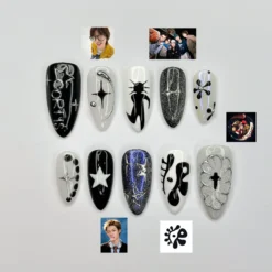 K-Pop Inspired Idol Press-On Nails | Fan Collectible Edition | Luxury 3D Star & Chrome Stiletto Art | Y2K Cyberpunk Aesthetic
