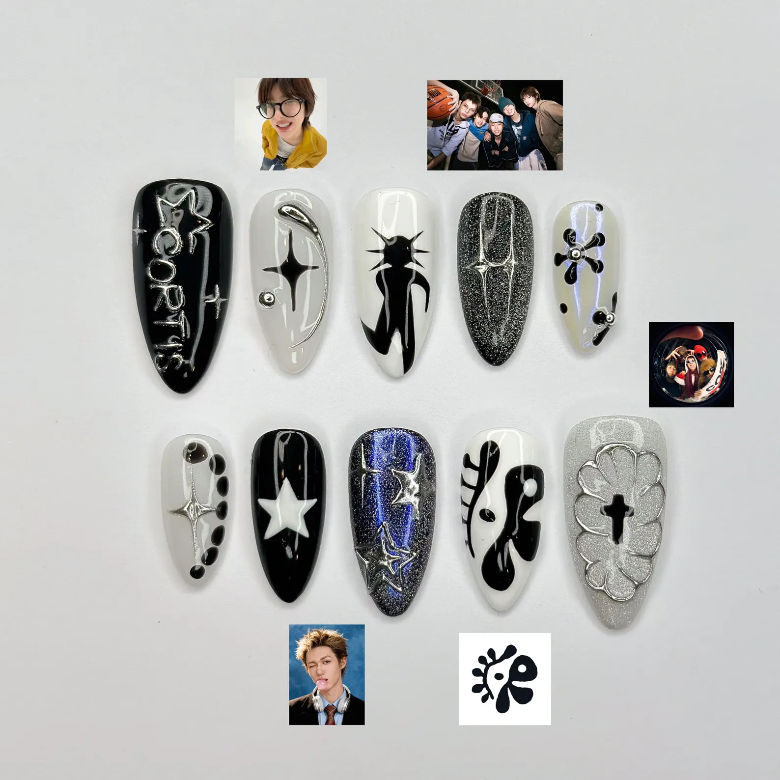 K-Pop Inspired Idol Press-On Nails | Fan Collectible Edition | Luxury 3D Star & Chrome Stiletto Art | Y2K Cyberpunk Aesthetic